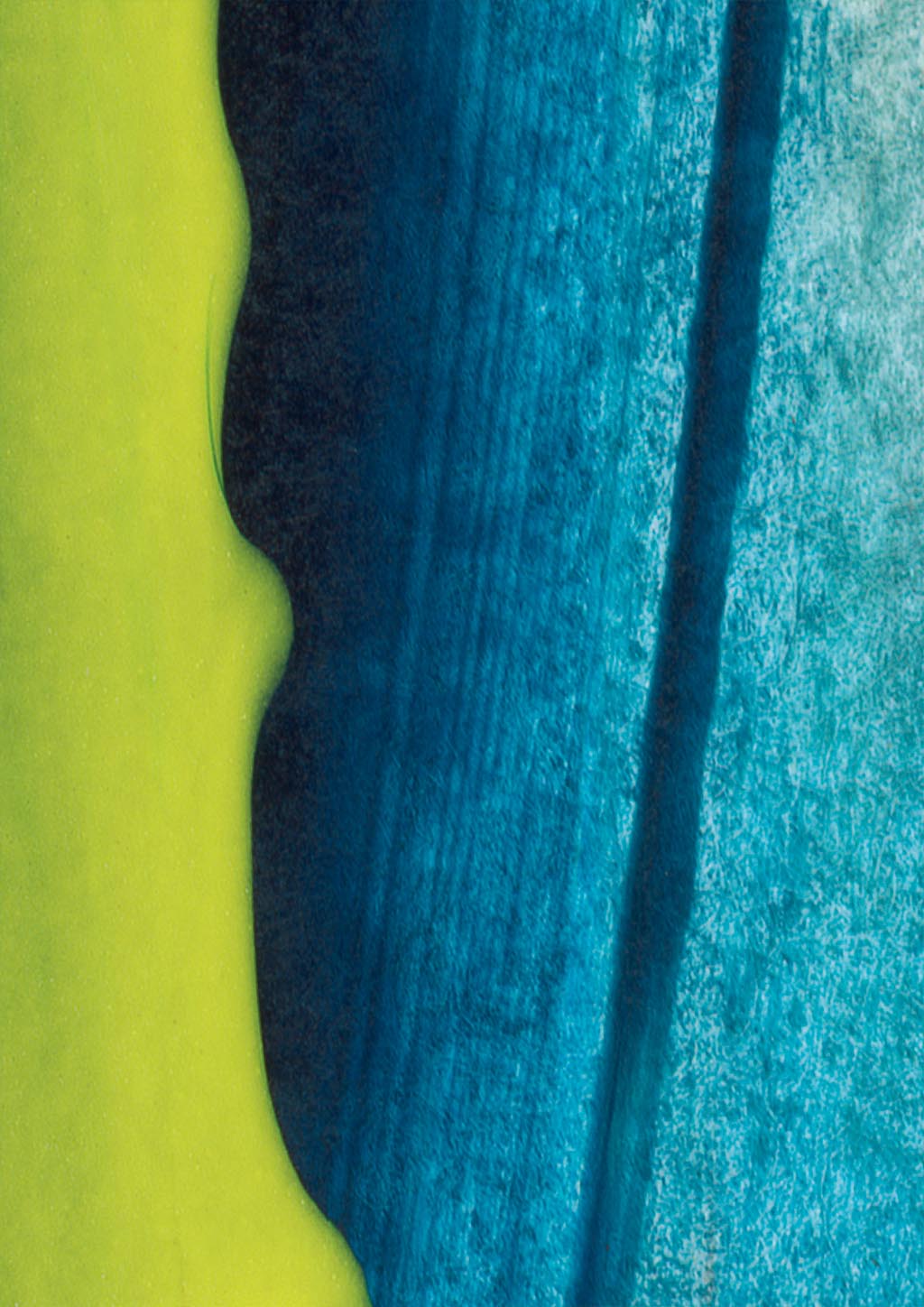 Ausschnitt aus dem Kunstwerk #2405, dargestellt in kontrastierenden Farben aus sattem Grün und Blau mit organischen, geschwungenen Linien.